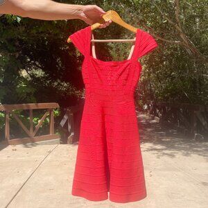 Herve Leger Red Cap Sleeve Dress, XS